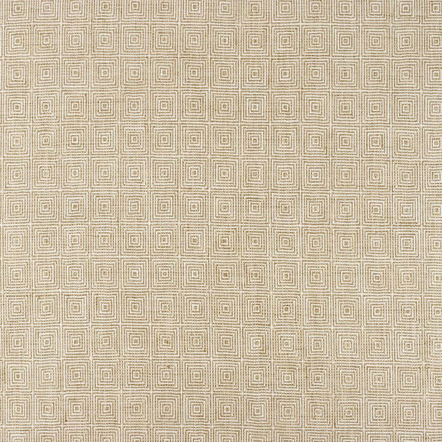 Warm sand fabric with cream nested-square geometric weave and subtle tactile texture