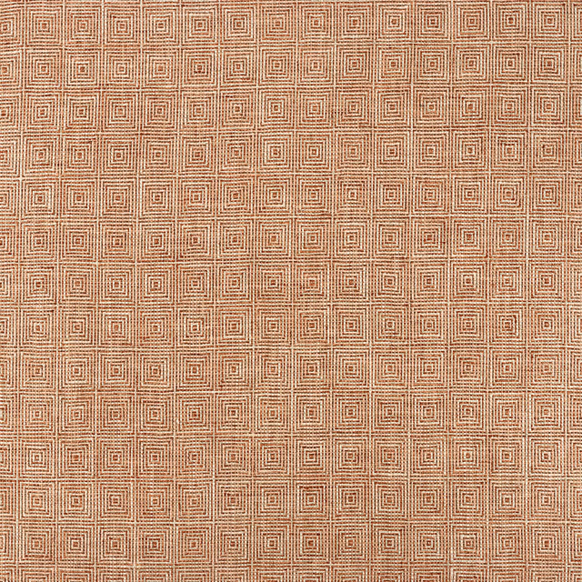 Warm terracotta woven fabric with rows of tiny concentric square motifs