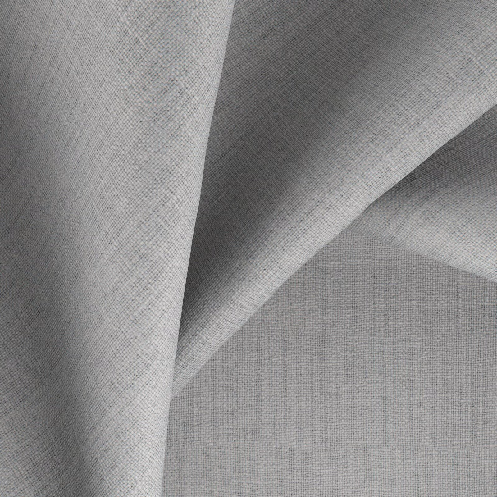 Cool ash-grey woven fabric folded to reveal fine crosshatch texture and charcoal shadows