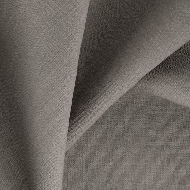 Close view of muted mushroom-grey plain weave with softly folded, fine texture