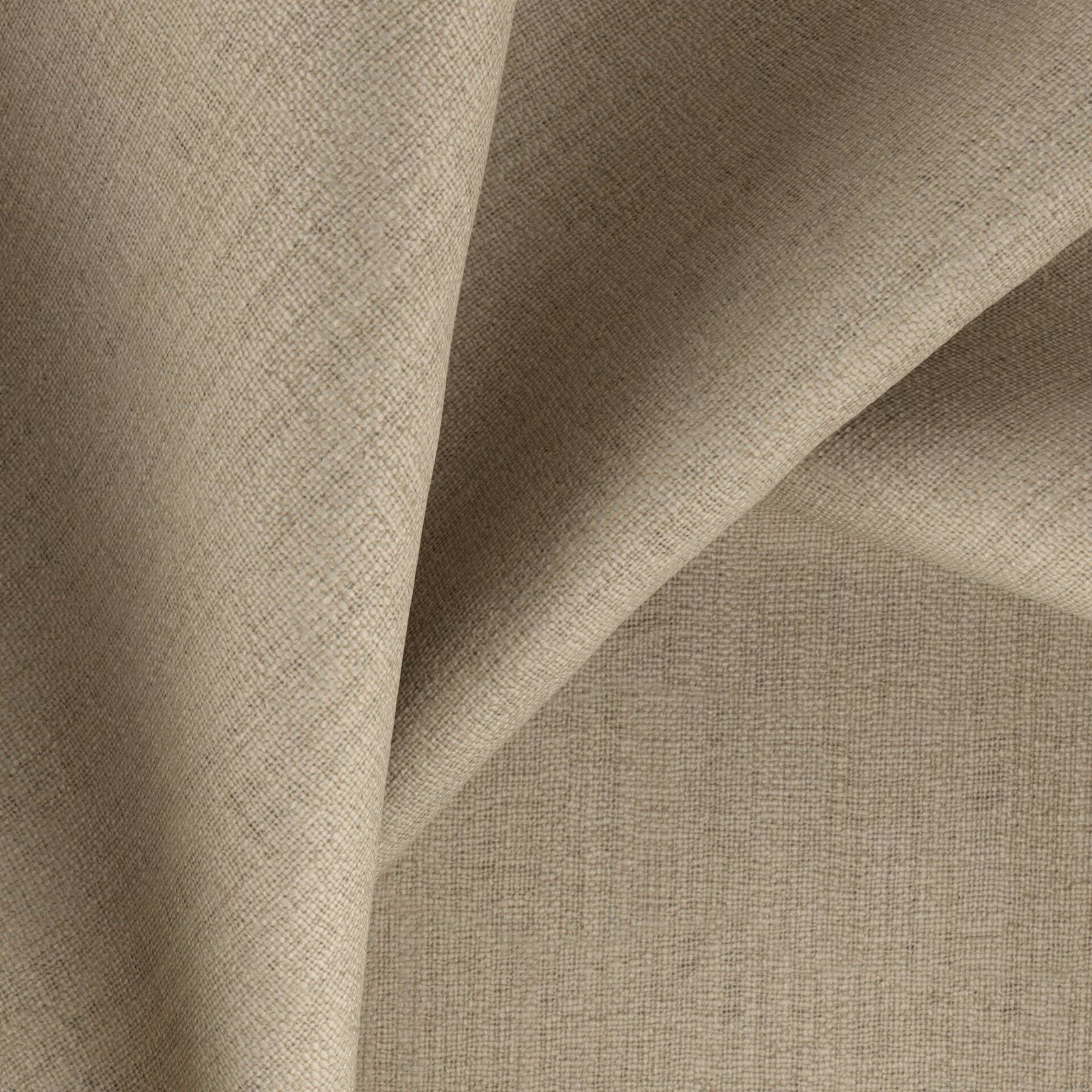 Warm taupe-beige Hessian weave folded to show fine crosshatch texture and soft tonal shadows