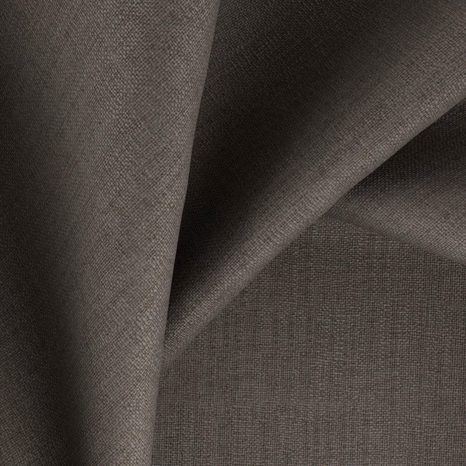 Dark khaki crosshatched upholstery fabric folded to show its softly textured weave