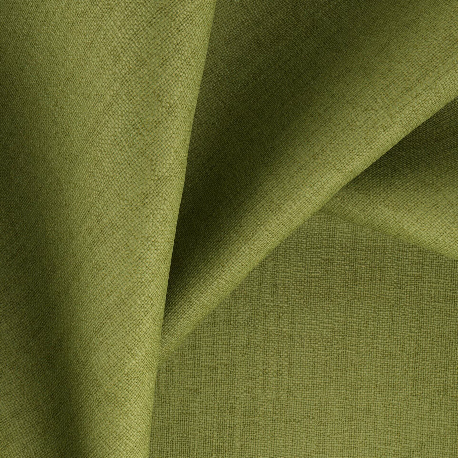Muted olive green plain weave shown in folded, softly textured fabric
