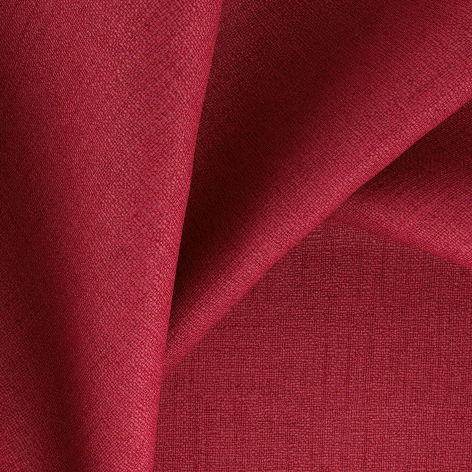 Deep raspberry-red woven fabric swatch with fine texture and softly folded tonal shadows