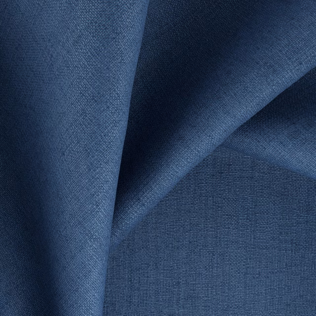 Deep marine-blue woven fabric with fine texture shown in softly folded layers