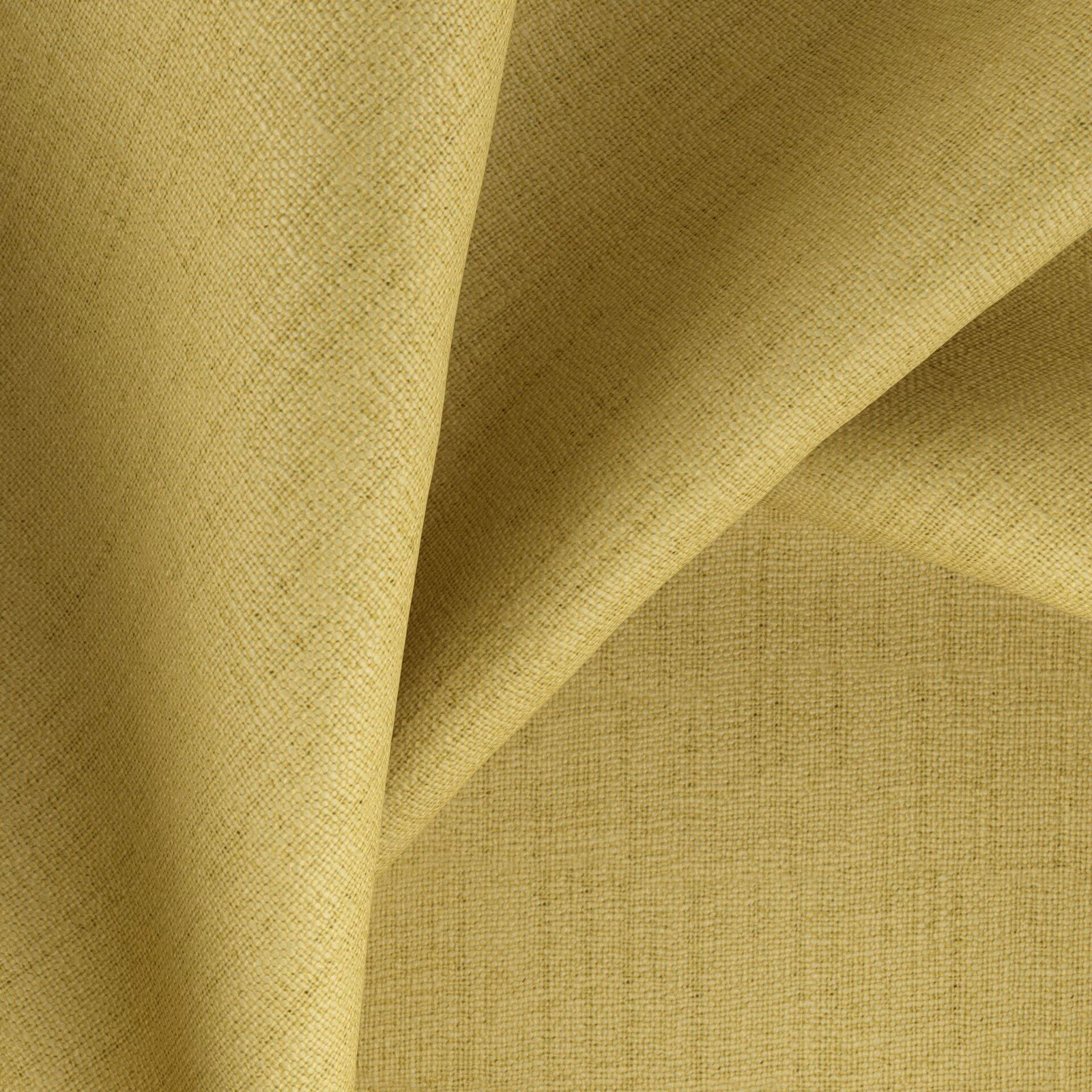 Muted primrose yellow woven fabric with fine crosshatch texture in folded swatch