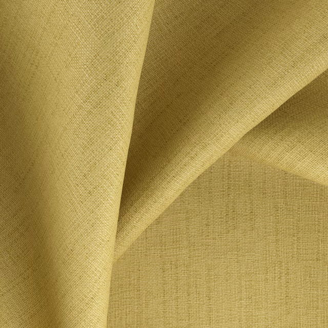 Muted primrose yellow woven fabric with fine crosshatch texture in folded swatch