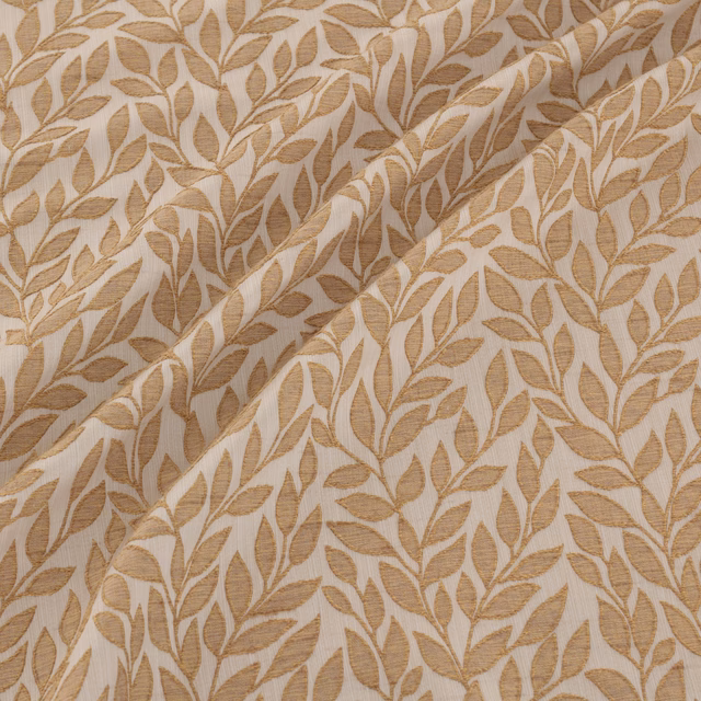 Warm copper-brown leaf vines woven across a pale beige textured fabric