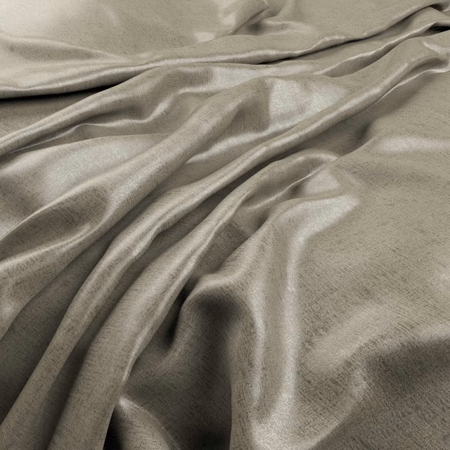 Warm taupe-grey fabric with a fine texture and softly lustrous flowing folds