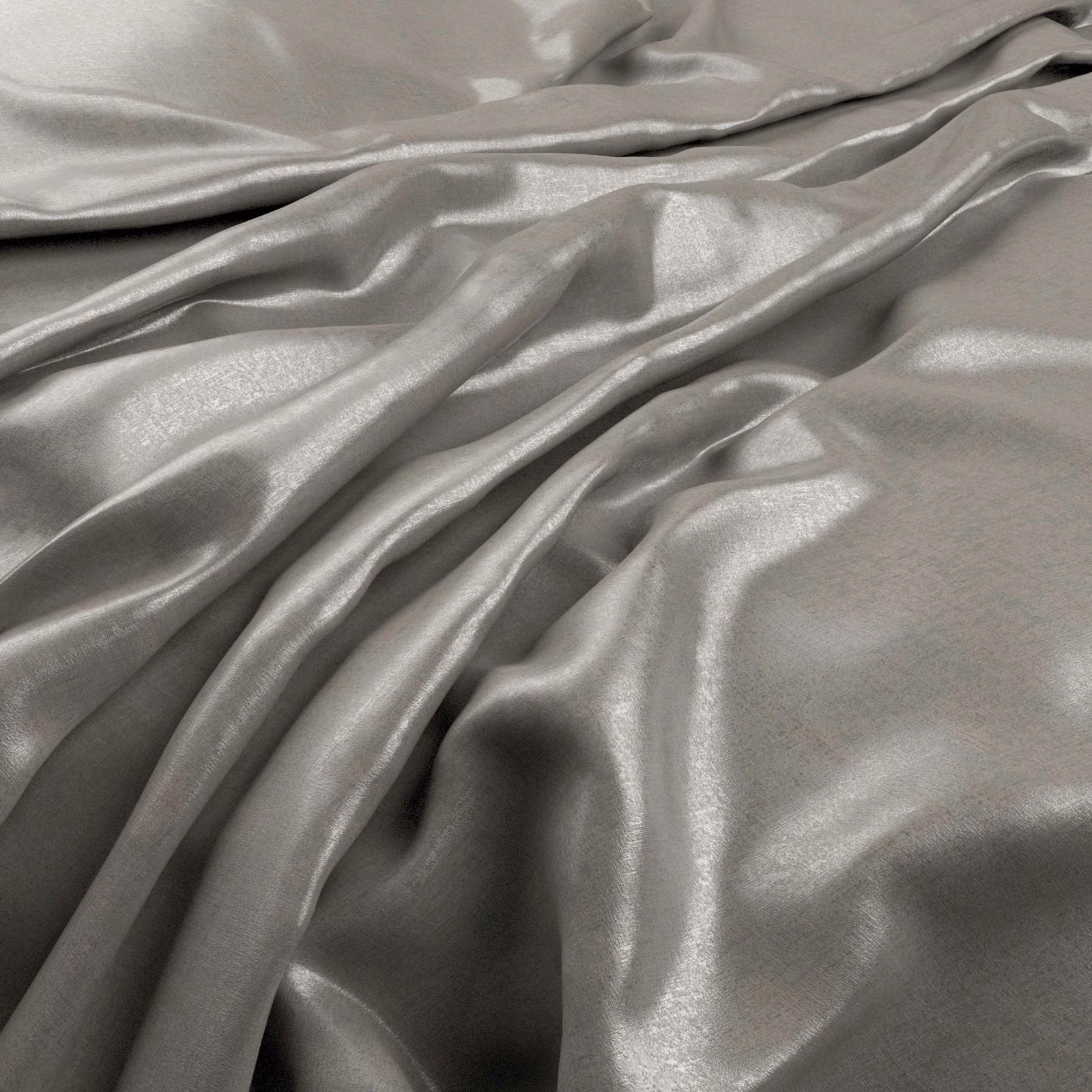 Cool silver-grey satin-like fabric gathered into reflective, fluid folds