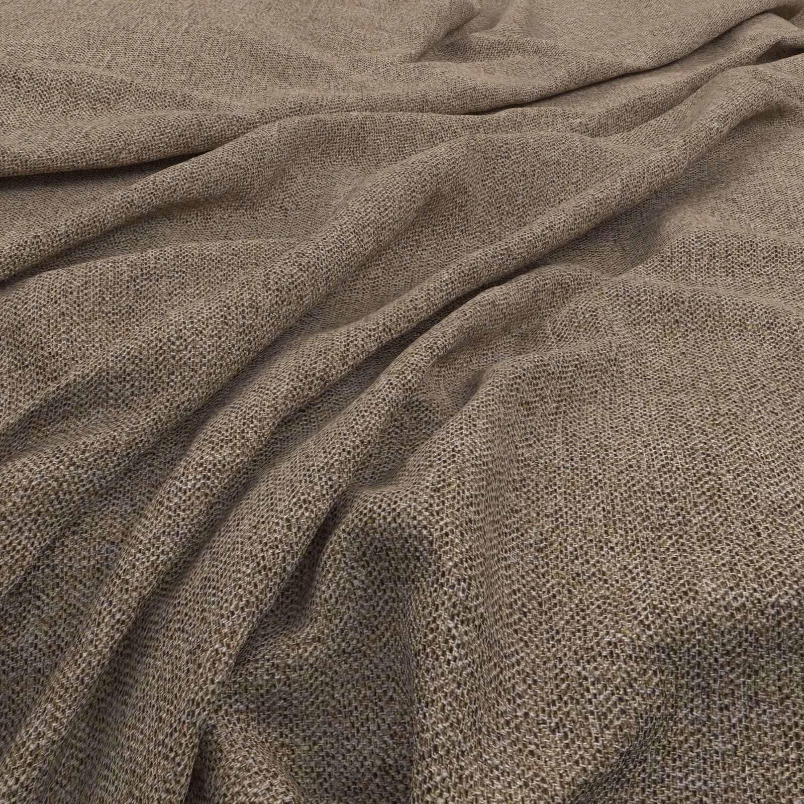 Warm bark taupe woven textile with nubby micro-texture draped in soft folds