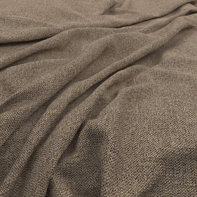 Warm bark taupe woven textile with nubby micro-texture draped in soft folds