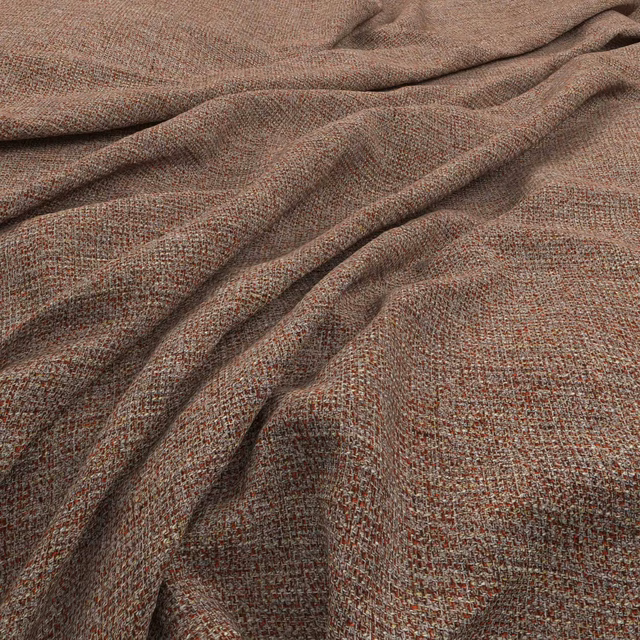 Dusky taupe-brown woven textile with rust flecks and softly gathered folds