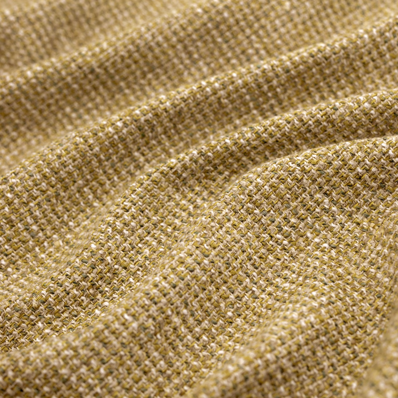 Warm ochre Chanel fabric with taupe flecks and chunky raised weave