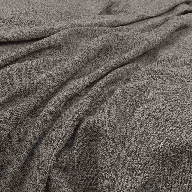 Cool taupe-grey flecked weave gathered into deep, softly shadowed folds