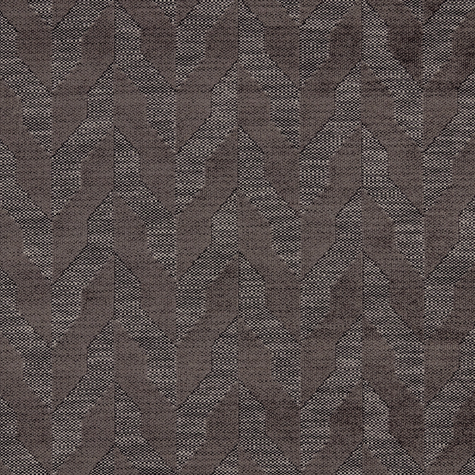 Brown geometric woven upholstery fabric with chevron and herringbone texture