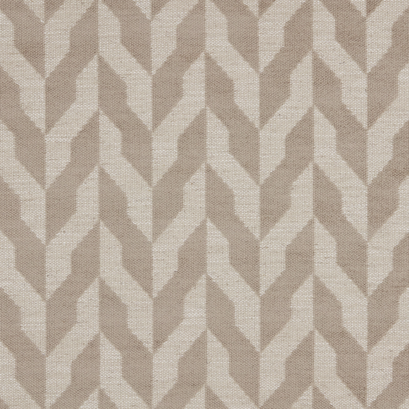Taupe geometric woven upholstery fabric with a soft beige contrast pattern