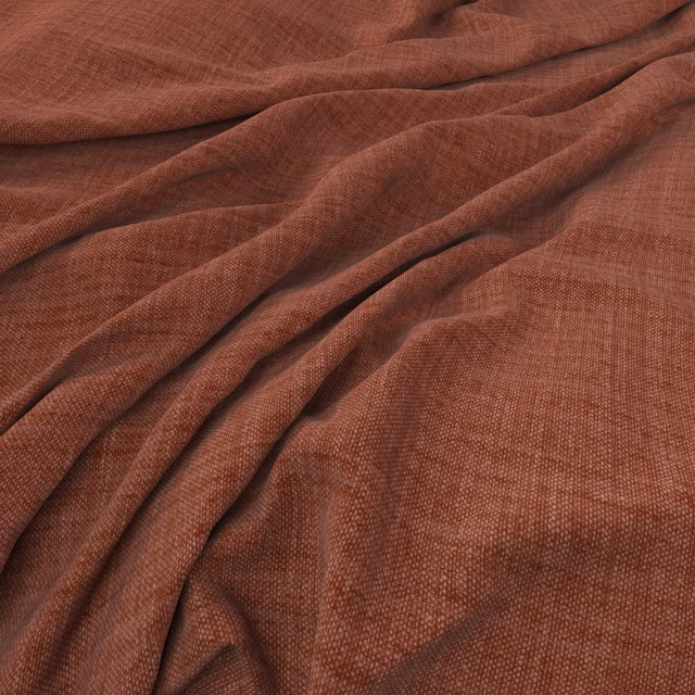 Warm brick-red Chiltern fabric with fine crosshatch weave gathered into soft folds