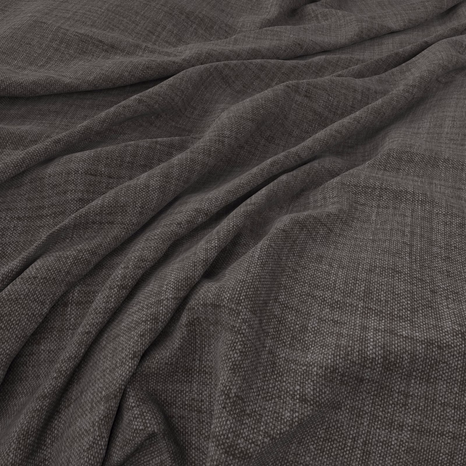 Deep charcoal-grey woven fabric with fine crosshatch texture gathered into soft folds
