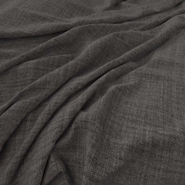 Deep charcoal-grey woven fabric with fine crosshatch texture gathered into soft folds