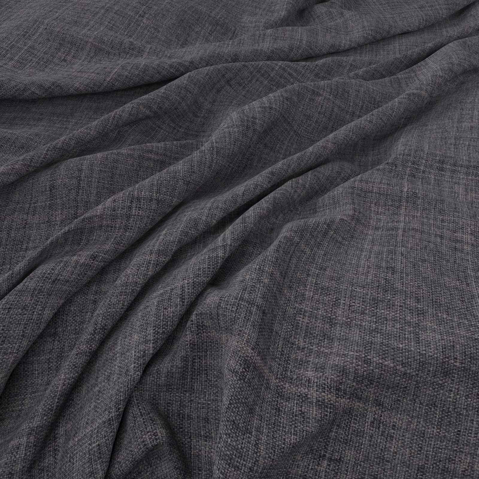 Deep charcoal fabric with fine crosshatch weave gathered into soft flowing folds