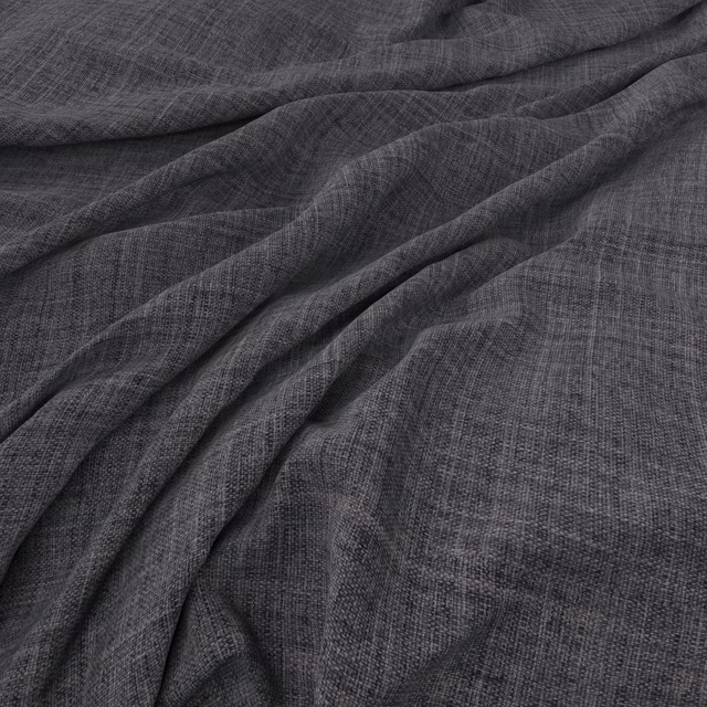 Deep charcoal fabric with fine crosshatch weave gathered into soft flowing folds