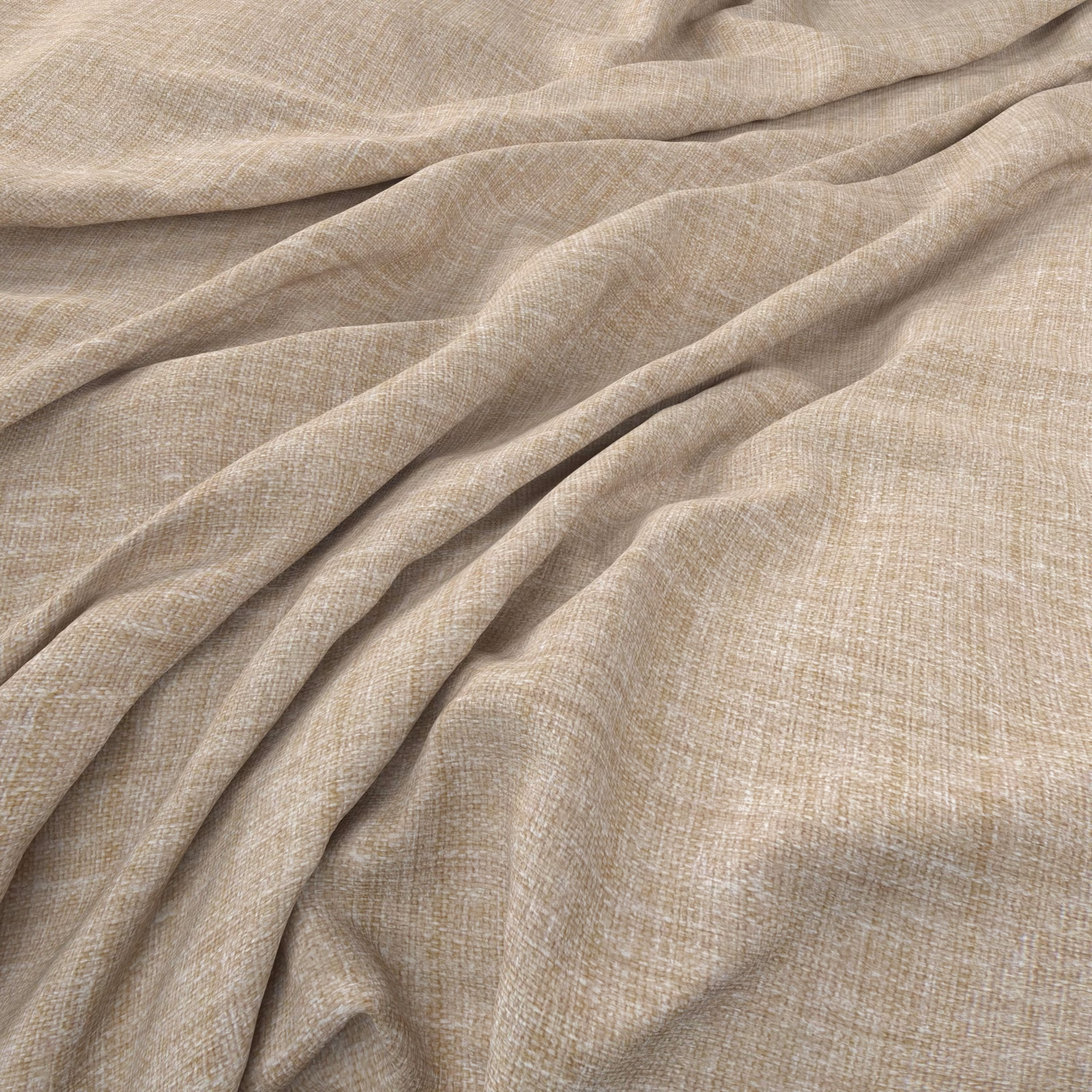 Pale flax beige textile with fine crosshatch texture gathered into soft folds