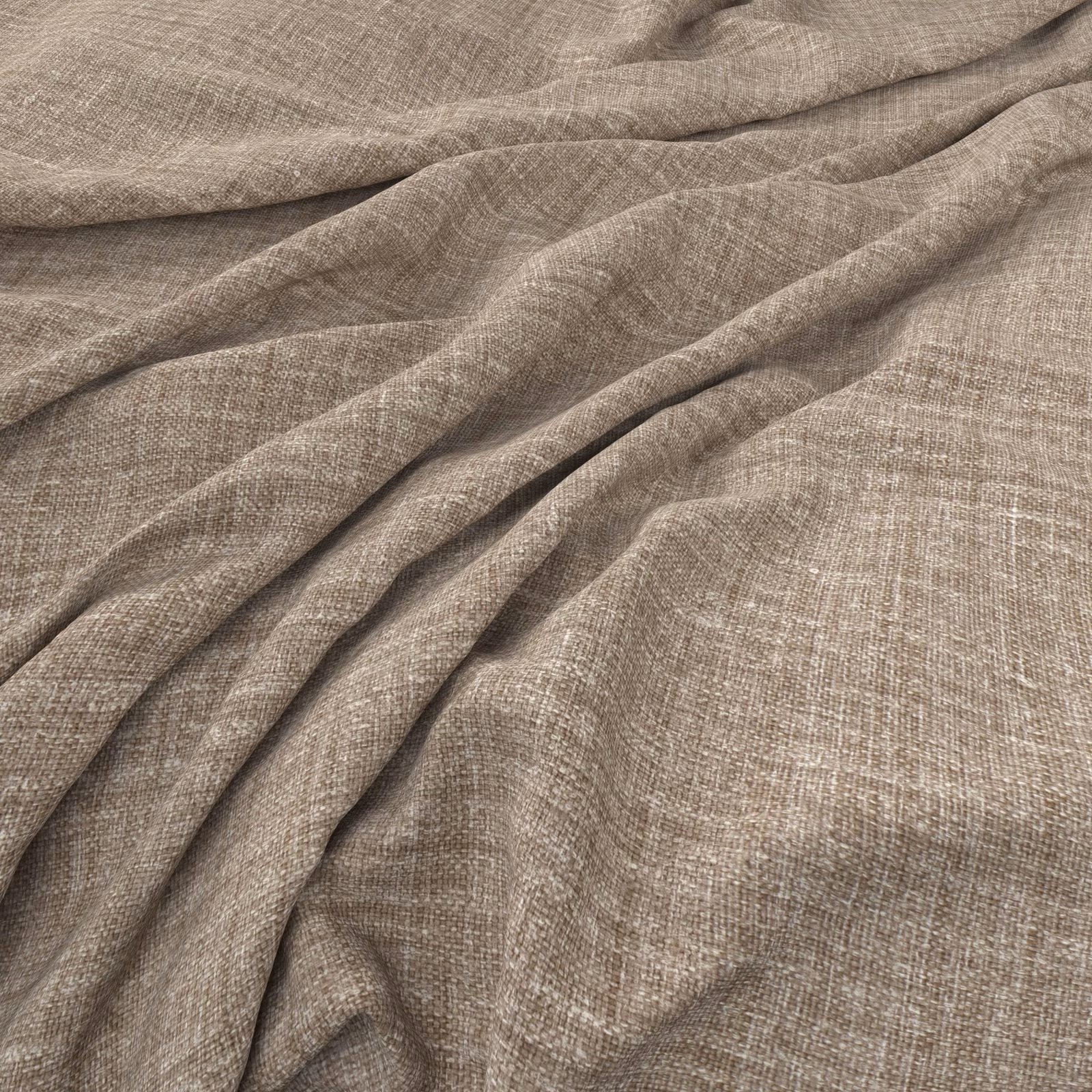 Warm mushroom-taupe plain weave fabric with fine crosshatching gathered into soft folds