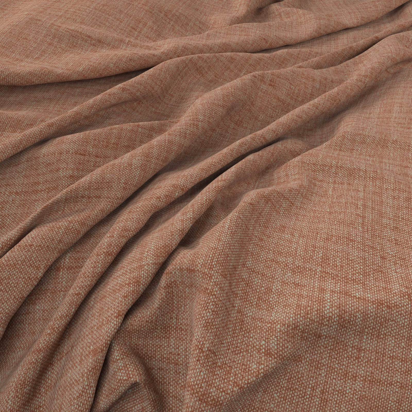 Close-up of muted clay-brown woven fabric draped in soft folds