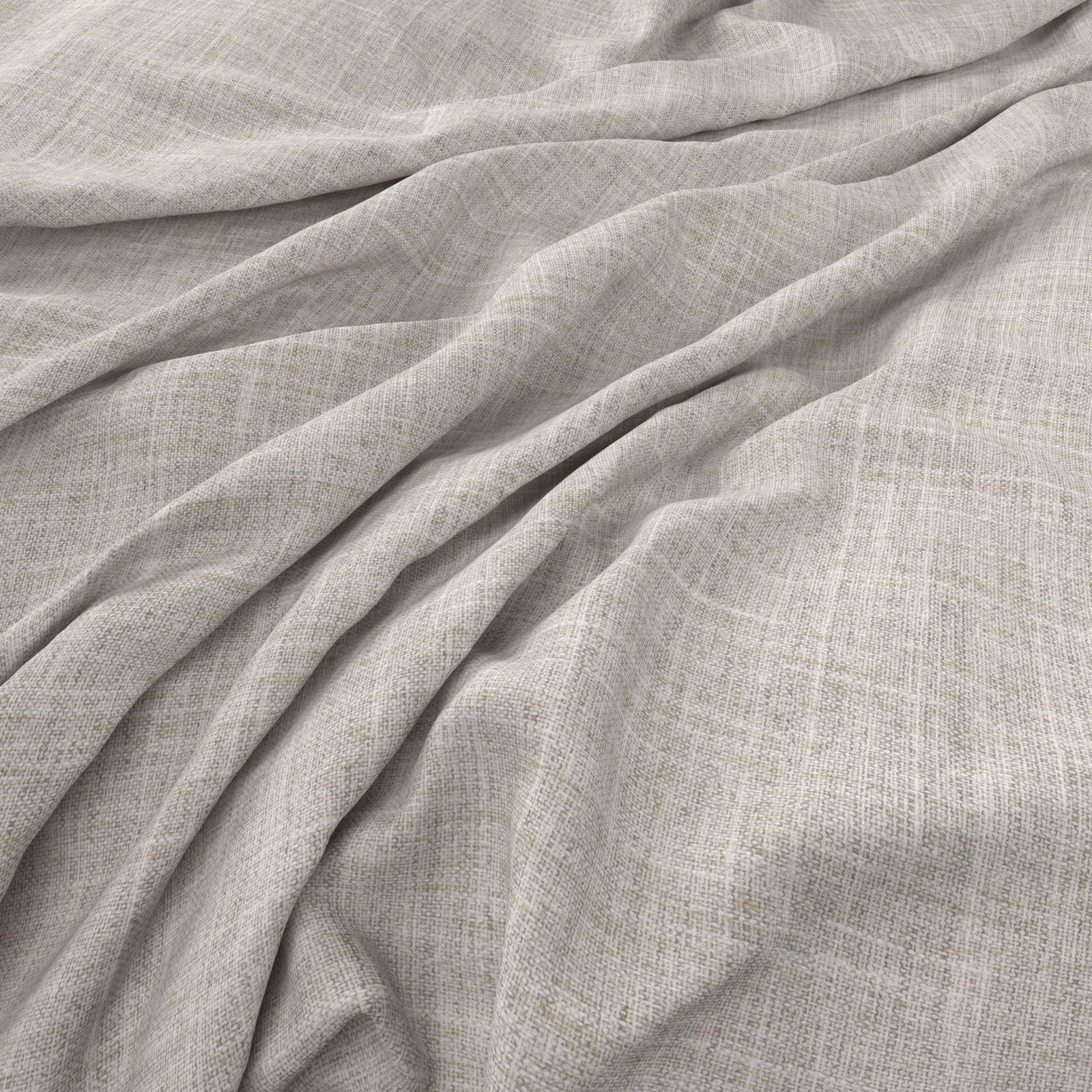 Pale warm greige fabric with a fine open weave gathered into soft fluid folds