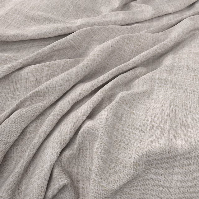 Pale warm greige fabric with a fine open weave gathered into soft fluid folds