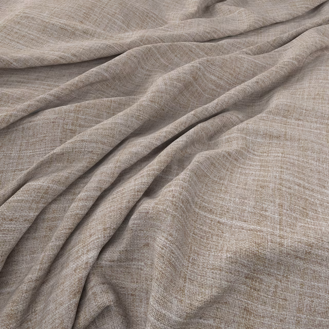 Warm oat-beige plain weave gathered into soft folds with fine cross-hatched texture