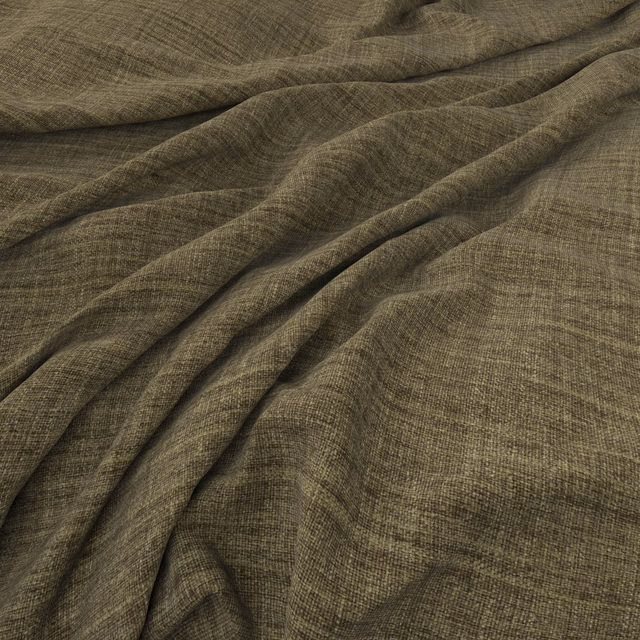 Muted olive-brown woven fabric with fine crosshatch texture in soft diagonal folds