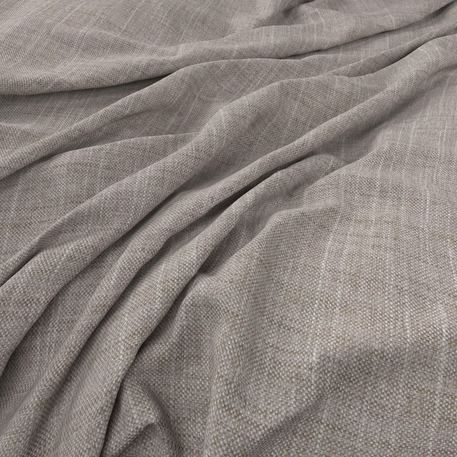 Muted pebble-taupe fabric showing a fine crosshatched weave in soft folds