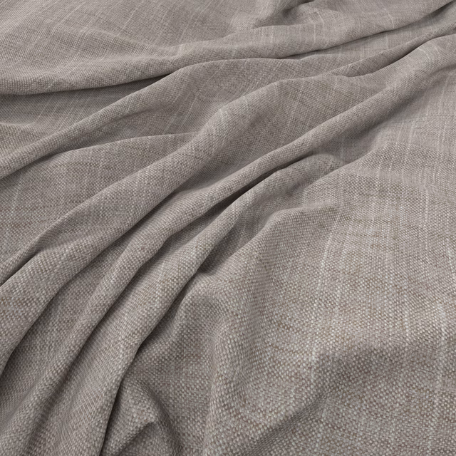 Muted pebble-taupe fabric showing a fine crosshatched weave in soft folds
