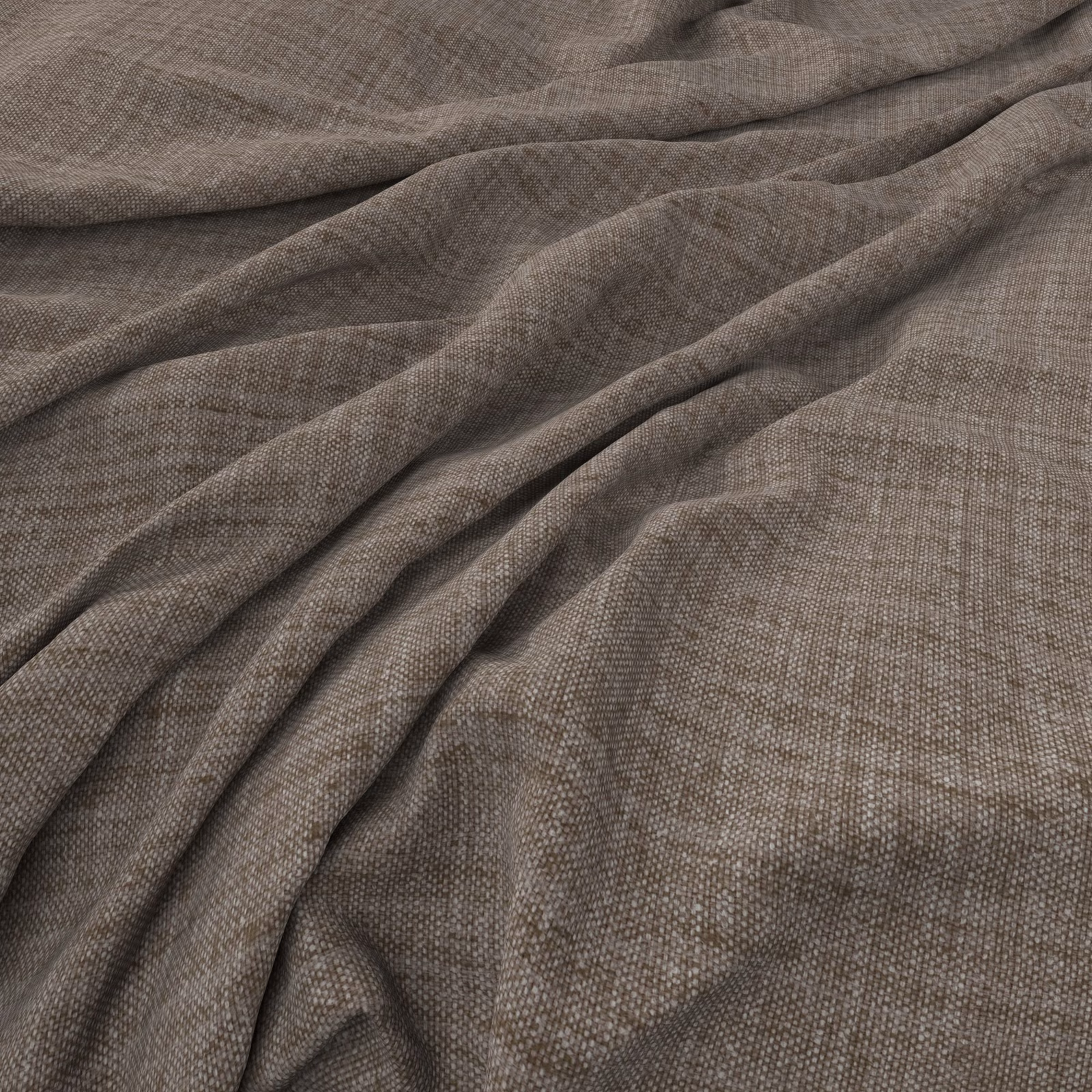 Warm taupe crosshatched weave falling into soft, deep fabric folds