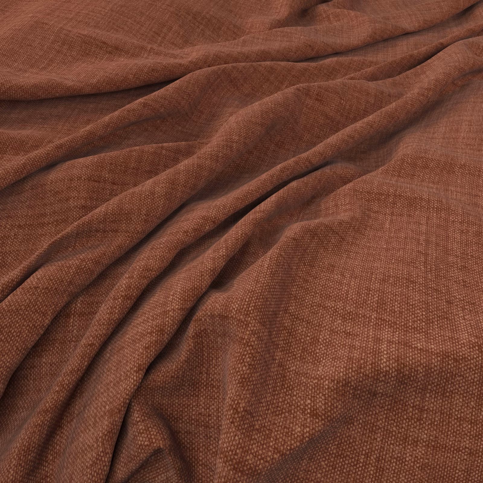 Warm russet-brown woven fabric with fine crosshatch texture in soft folds
