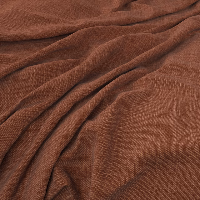 Warm russet-brown woven fabric with fine crosshatch texture in soft folds
