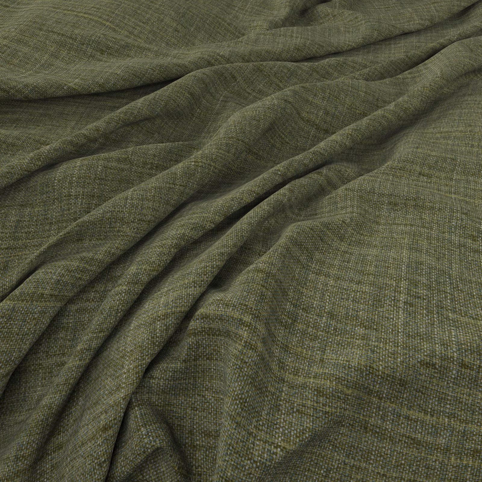 Muted olive-green woven fabric with soft folds and a finely mottled texture