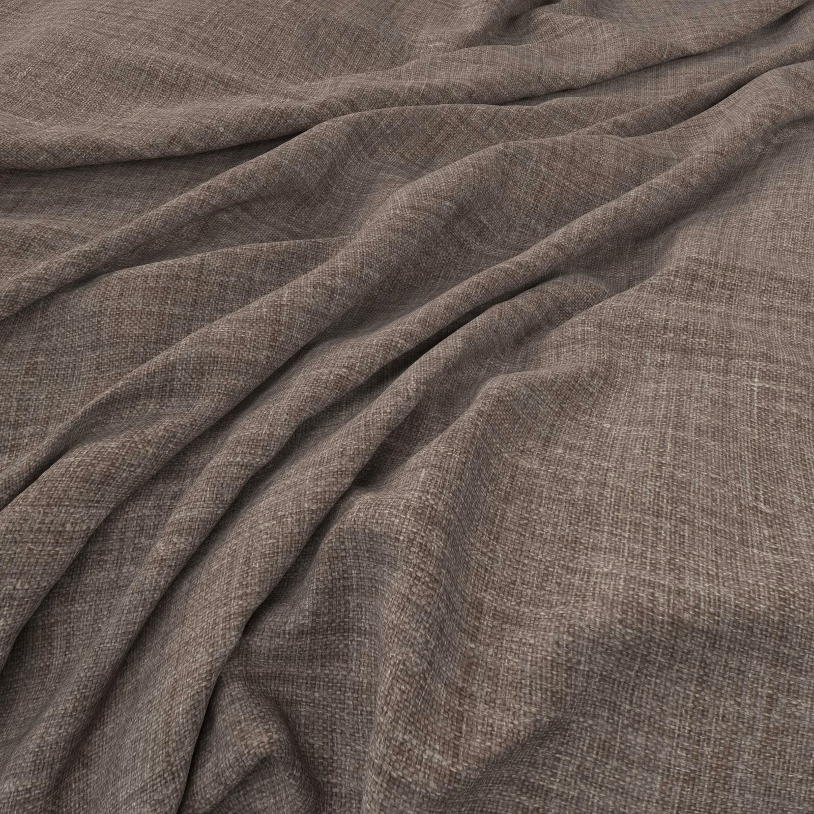 Muted walnut-brown fine weave fabric gathered into soft, fluid folds