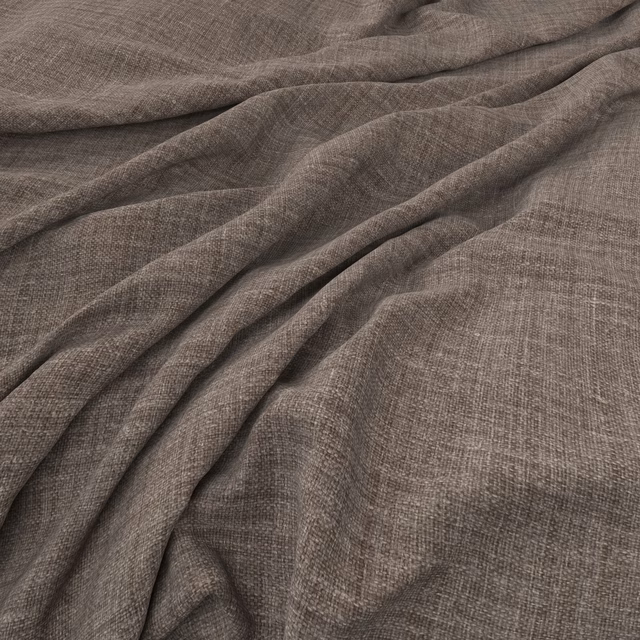 Muted walnut-brown fine weave fabric gathered into soft, fluid folds