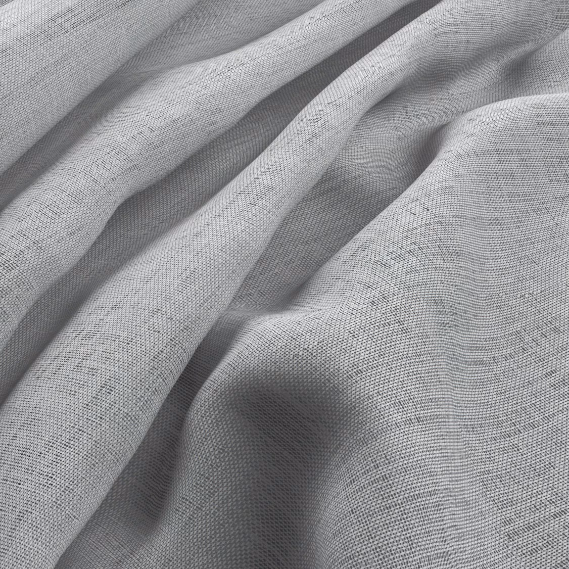 Cool mist-grey woven fabric with fine crosshatch texture in soft draped folds