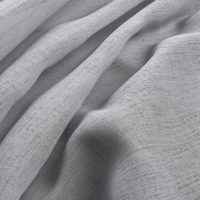 Cool mist-grey woven fabric with fine crosshatch texture in soft draped folds