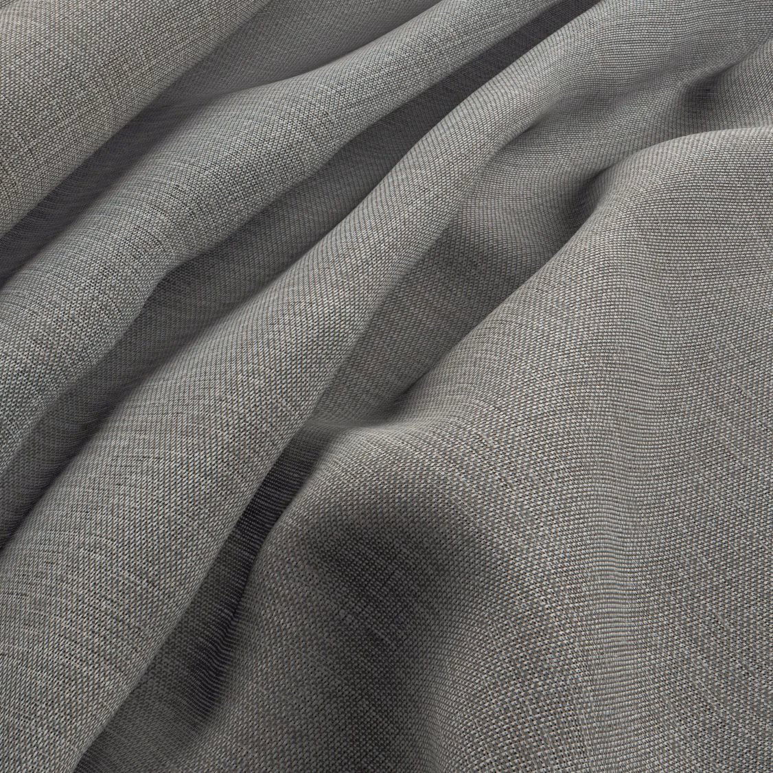 Cool smoke-grey fine weave gathered into softly rounded folds
