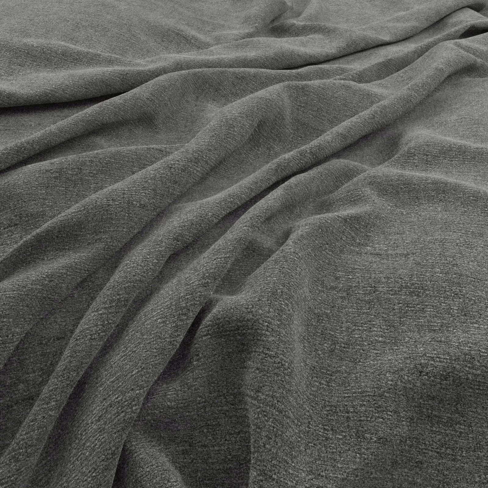 Close view of charcoal-grey finely textured cloth falling in soft diagonal folds