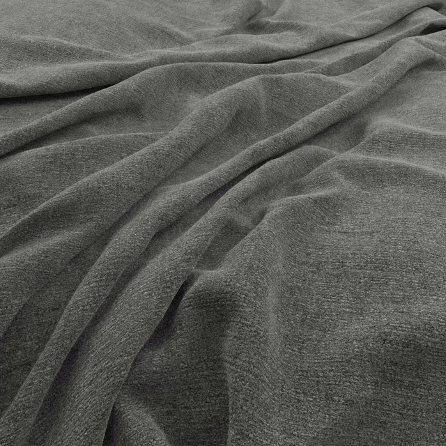 Close view of charcoal-grey finely textured cloth falling in soft diagonal folds