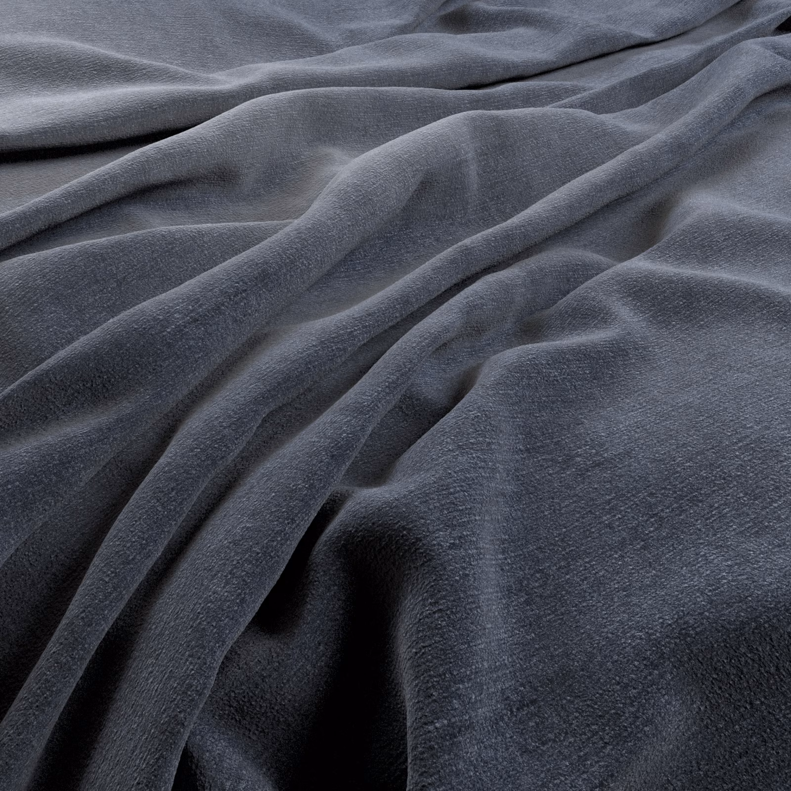 Deep denim blue-grey fabric with a softly brushed, velvety surface in folded close-up