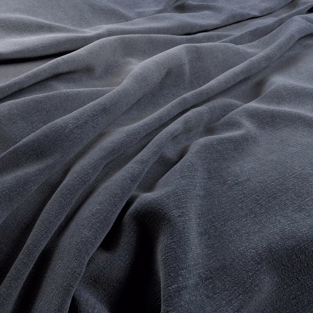 Deep denim blue-grey fabric with a softly brushed, velvety surface in folded close-up