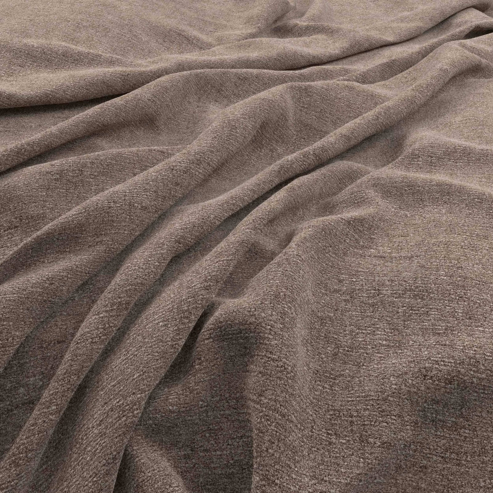Draped Ciaga Dusk fabric in muted mushroom taupe with fine woven texture