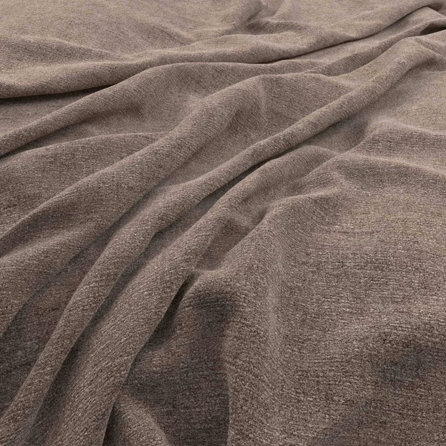 Draped Ciaga Dusk fabric in muted mushroom taupe with fine woven texture